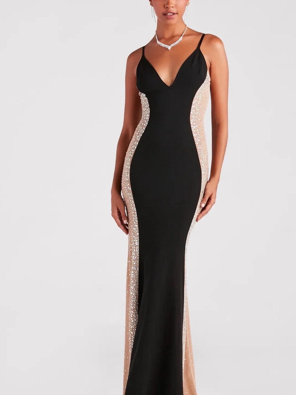 Jemma Rhinestone Sheer Mesh Formal Mermaid Dress